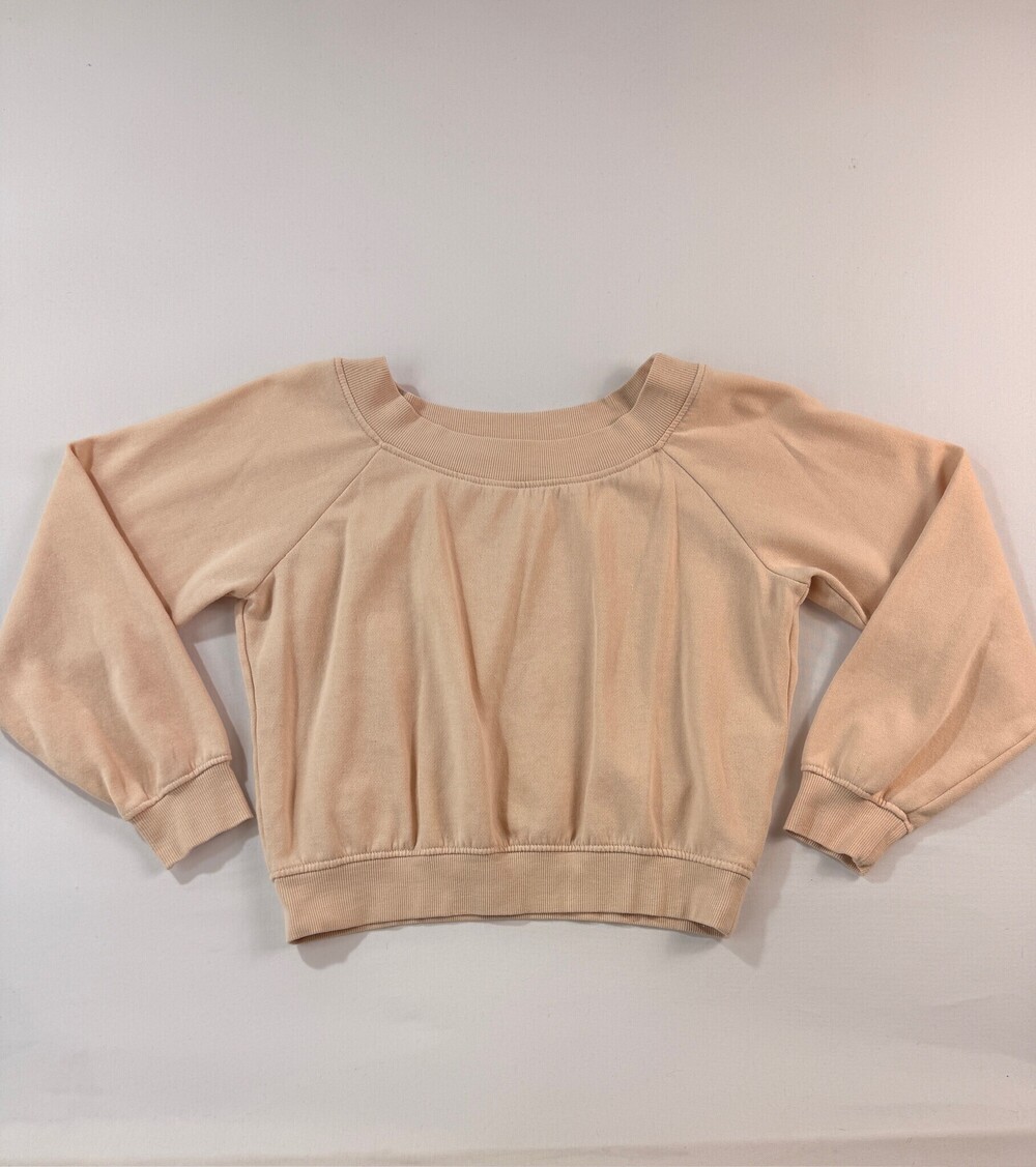 Hippie Rose Small Peachy Pink Cropped Sweatshirt Ribbed Scoop Neck Cotton Blend - Picture 2 of 6